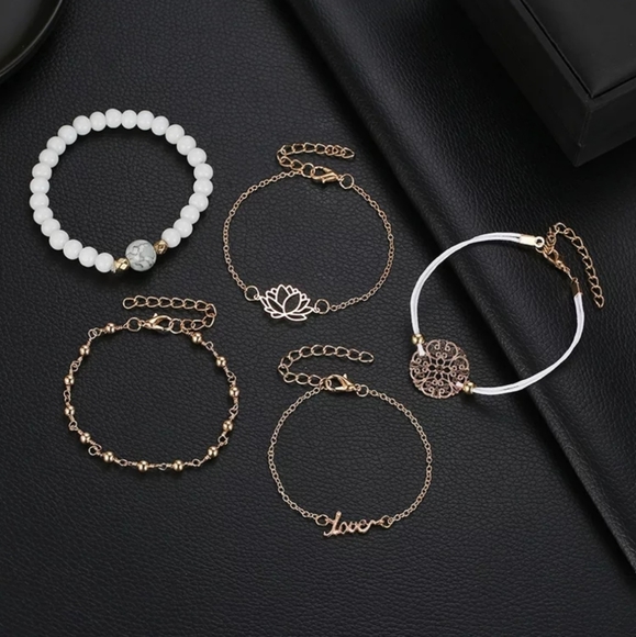 5 Piece Bracelet Anklet Set Lotus Flower B… - Picture 2 of 3